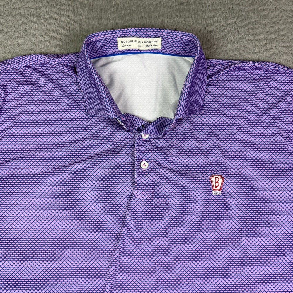 Holderness & Bourne Polo Shirt Mens XL Pink Blue The Edwards Tailored Fit Golf